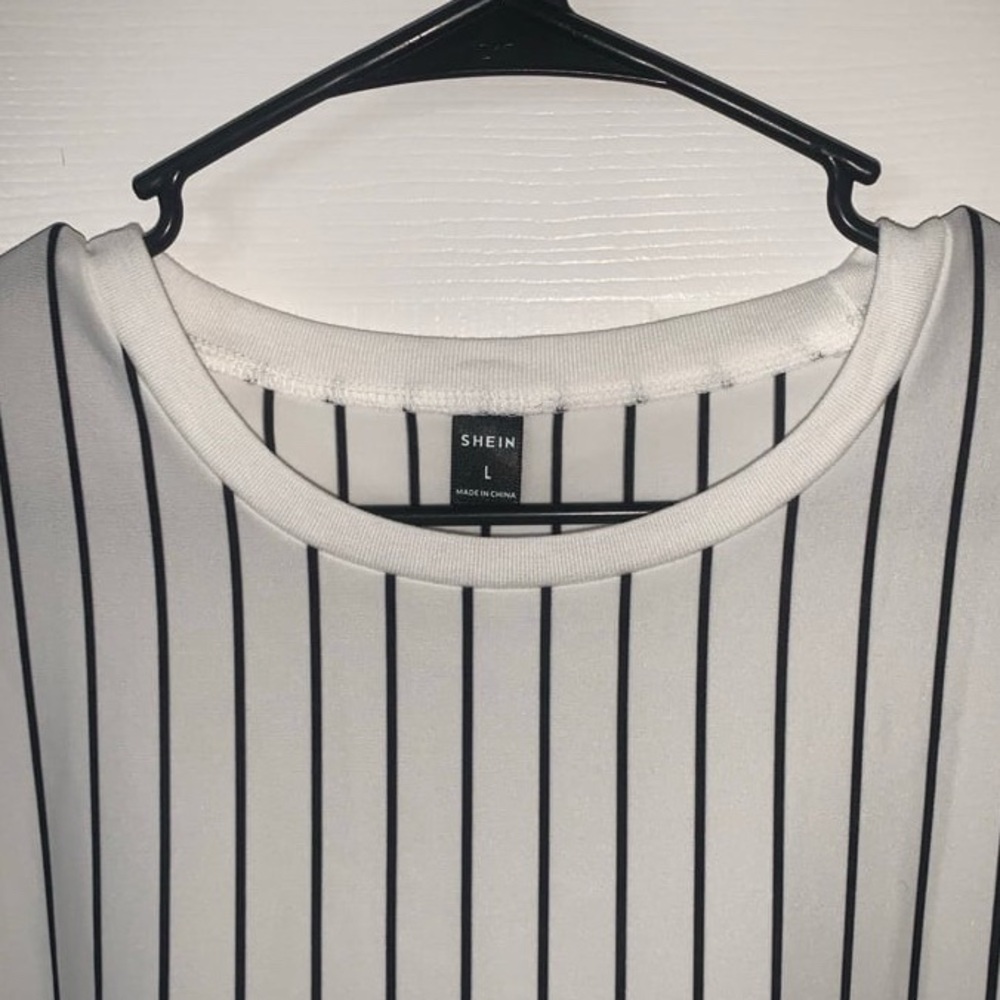 Men's White and Black Striped T-Shirt - Picture 2 of 2